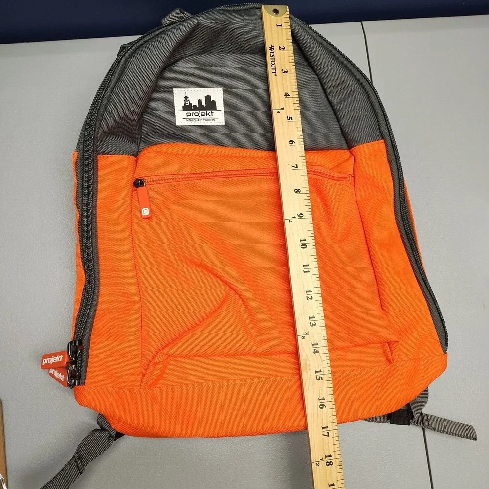 Projekt Klark Unisex Backpack Orange Gray Padded Shoulder Straps Water Resistant